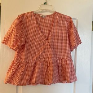 Madewell Peplum Gingham Top Size M
